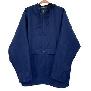 Vintage Nike Windbreaker Anorak Half Zip Hooded Jacket Navy Blue Mens XL 90s